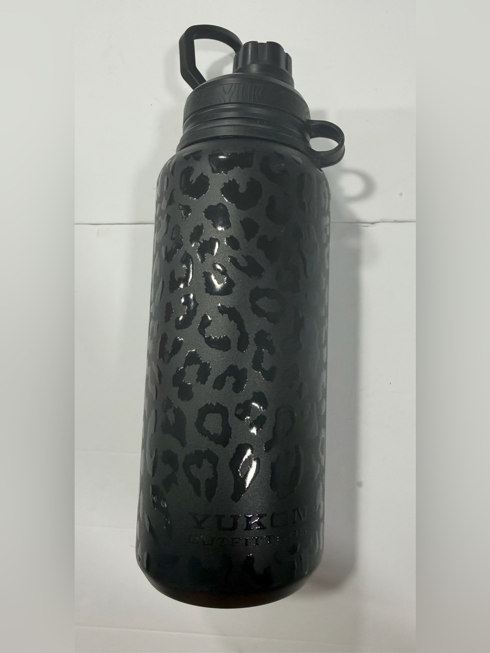 Black Leopard-Print Stainless Water Bottle with Carry Lid
